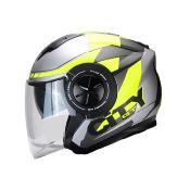 CASQUE JET DOUBLE ECRAN TRENDY  KAMAK GRIS / JAUNE MAT