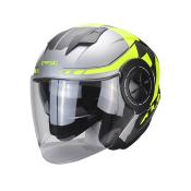 CASQUE JET DOUBLE ECRAN TRENDY  KAMAK GRIS / JAUNE MAT