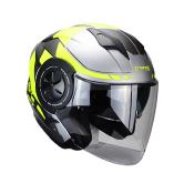 CASQUE JET DOUBLE ECRAN TRENDY  KAMAK GRIS / JAUNE MAT