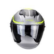 CASQUE JET DOUBLE ECRAN TRENDY  KAMAK GRIS / JAUNE MAT